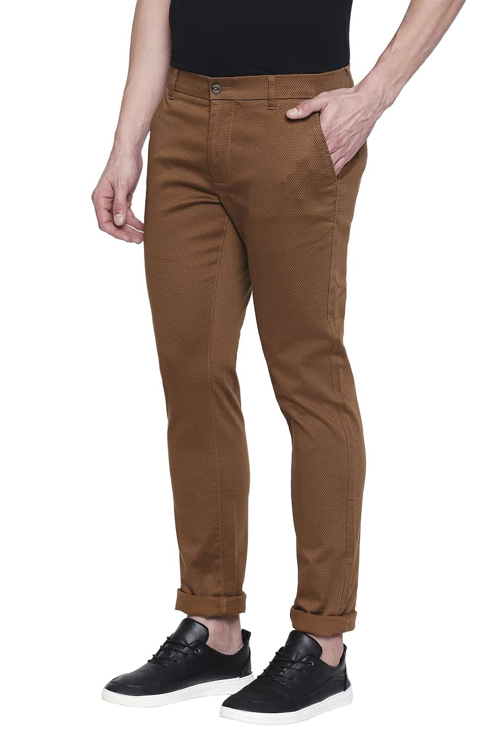 BASICS TAPERED FIT PRINTED STRETCH TROUSER