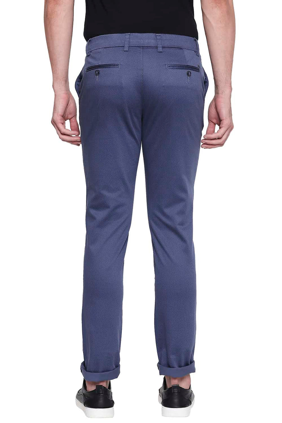 BASICS TAPERED FIT REAL TEAL PRINTED STRETCH TROUSER