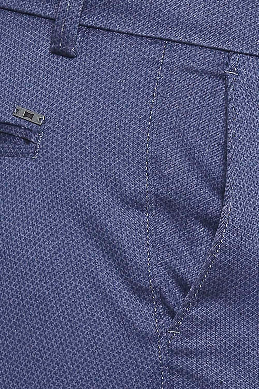 BASICS TAPERED FIT REAL TEAL PRINTED STRETCH TROUSER