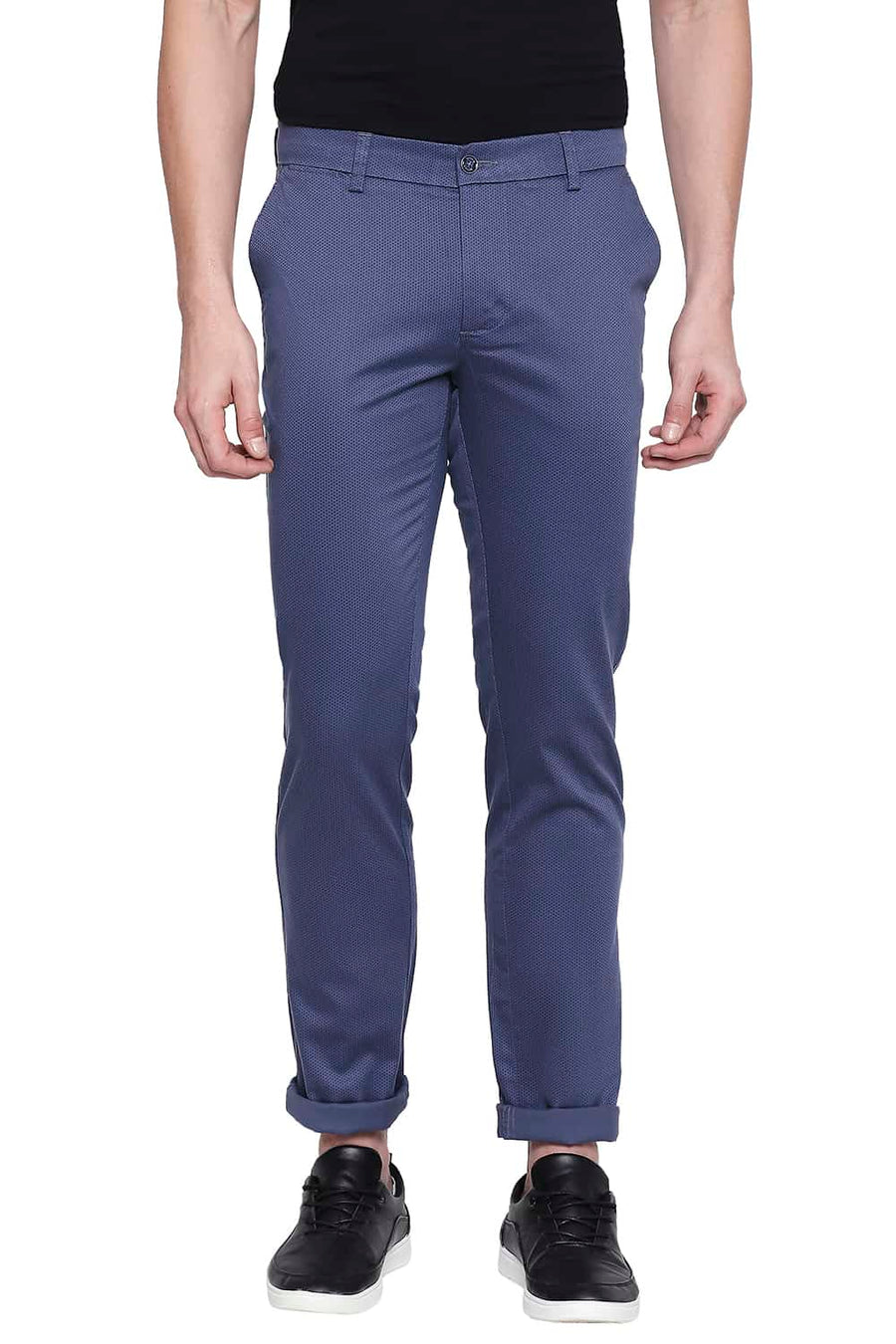 BASICS TAPERED FIT REAL TEAL PRINTED STRETCH TROUSER