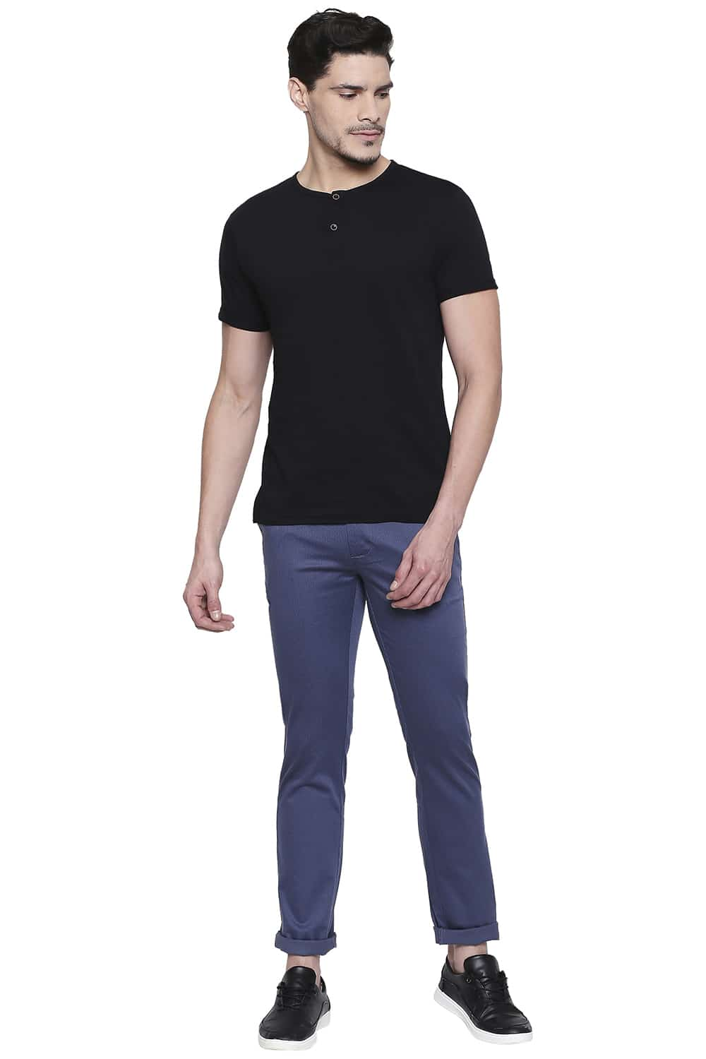 BASICS TAPERED FIT PRINTED STRETCH TROUSER