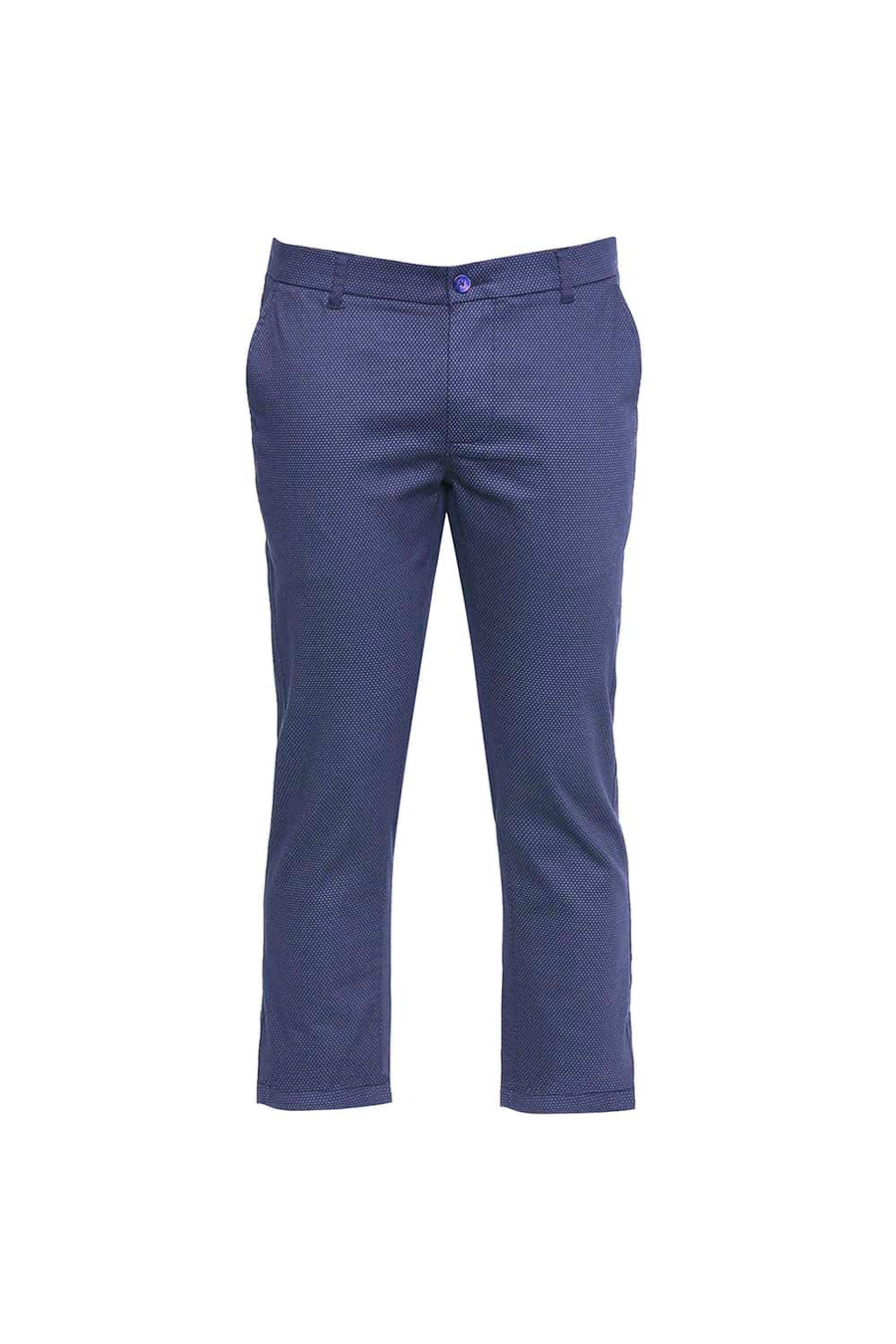 BASICS TAPERED FIT REAL TEAL PRINTED STRETCH TROUSER