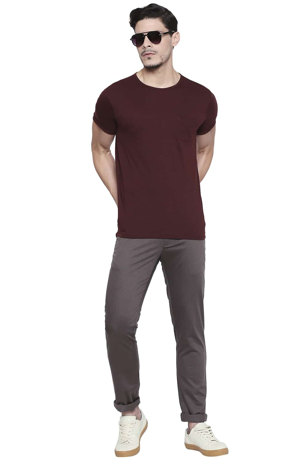 BASICS TAPERED FIT PRINTED STRETCH TROUSER