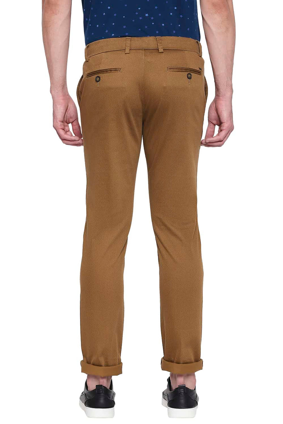 BASICS TAPERED FIT BRONZE BROWN PRINTED STRETCH TROUSER