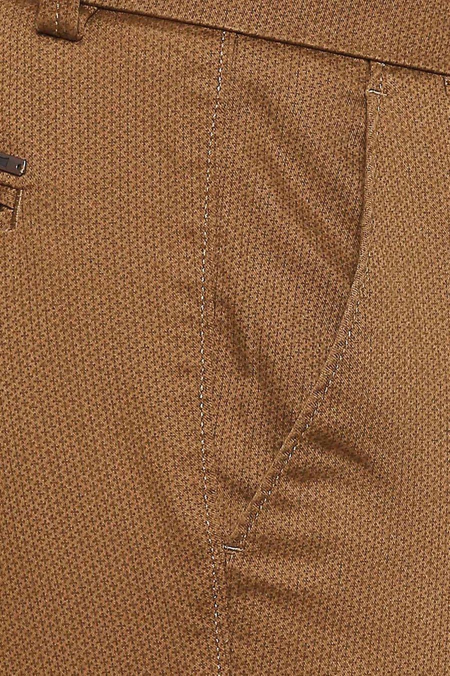BASICS TAPERED FIT BRONZE BROWN PRINTED STRETCH TROUSER