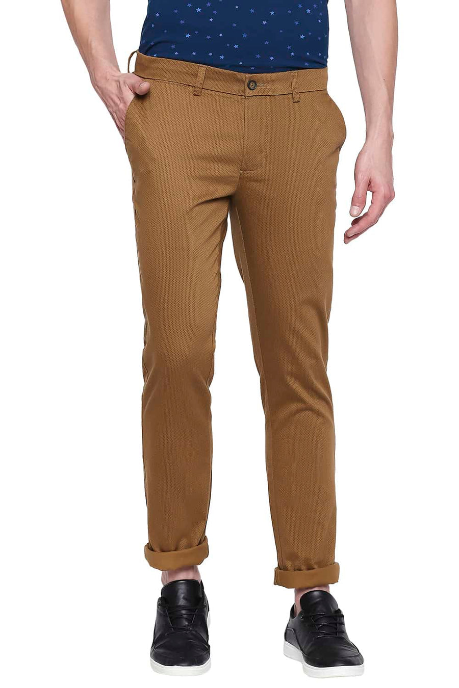 BASICS TAPERED FIT BRONZE BROWN PRINTED STRETCH TROUSER