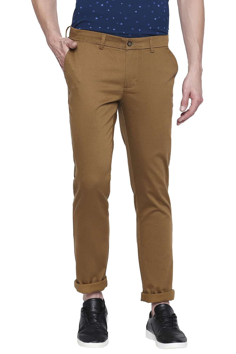 BASICS TAPERED FIT PRINTED STRETCH TROUSER