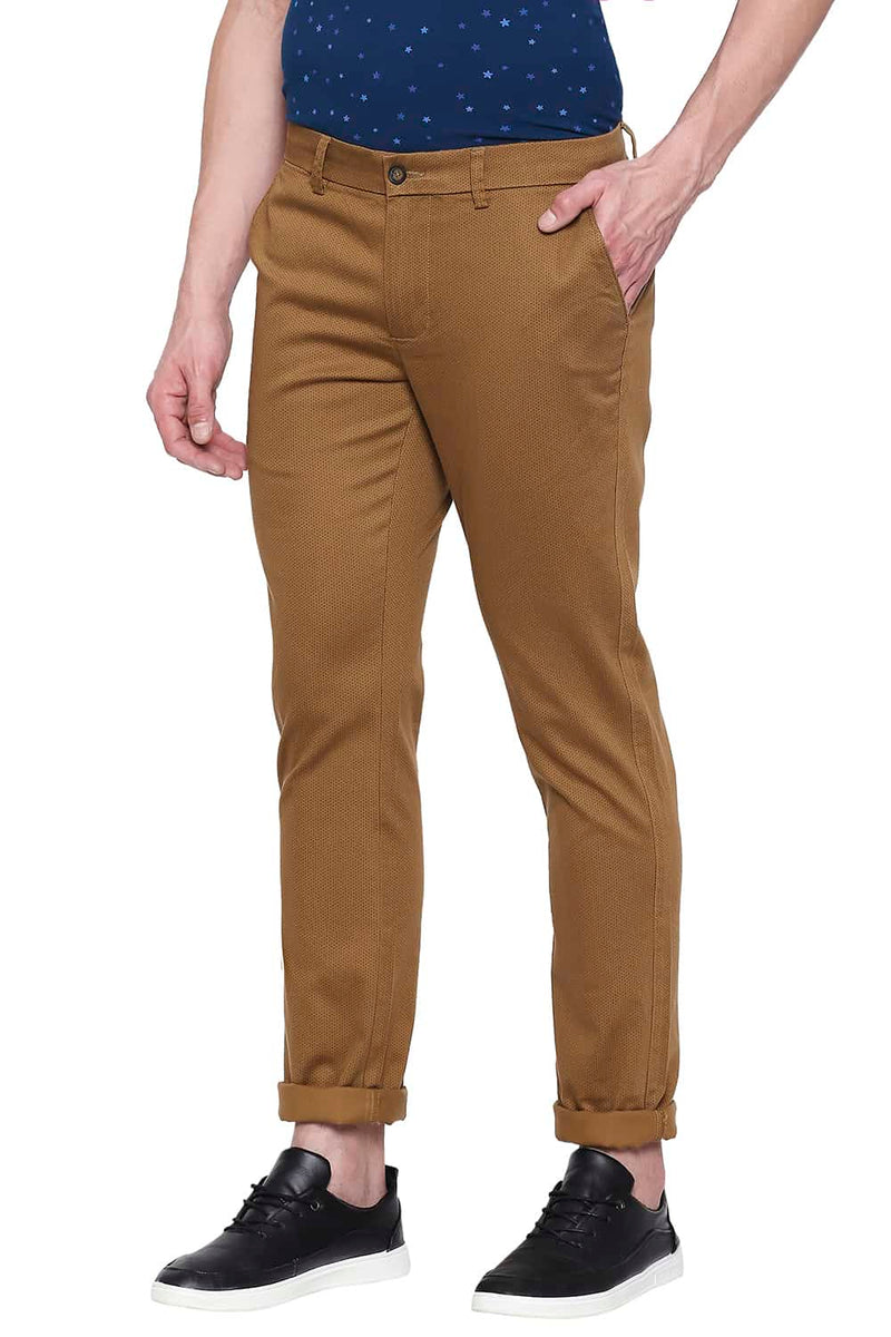 BASICS TAPERED FIT PRINTED STRETCH TROUSER