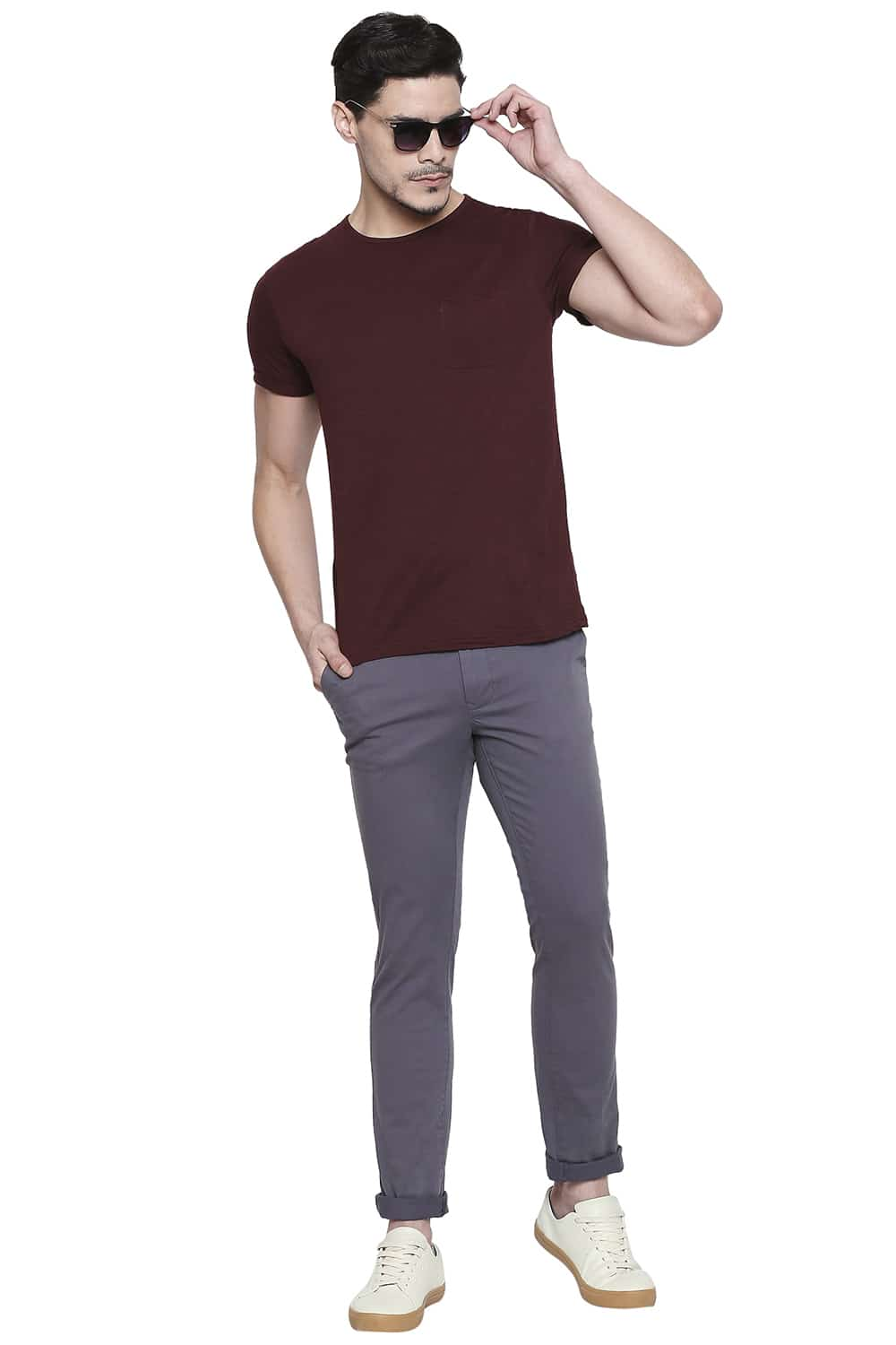 BASICS TAPERED FIT DYED STRETCH TROUSER