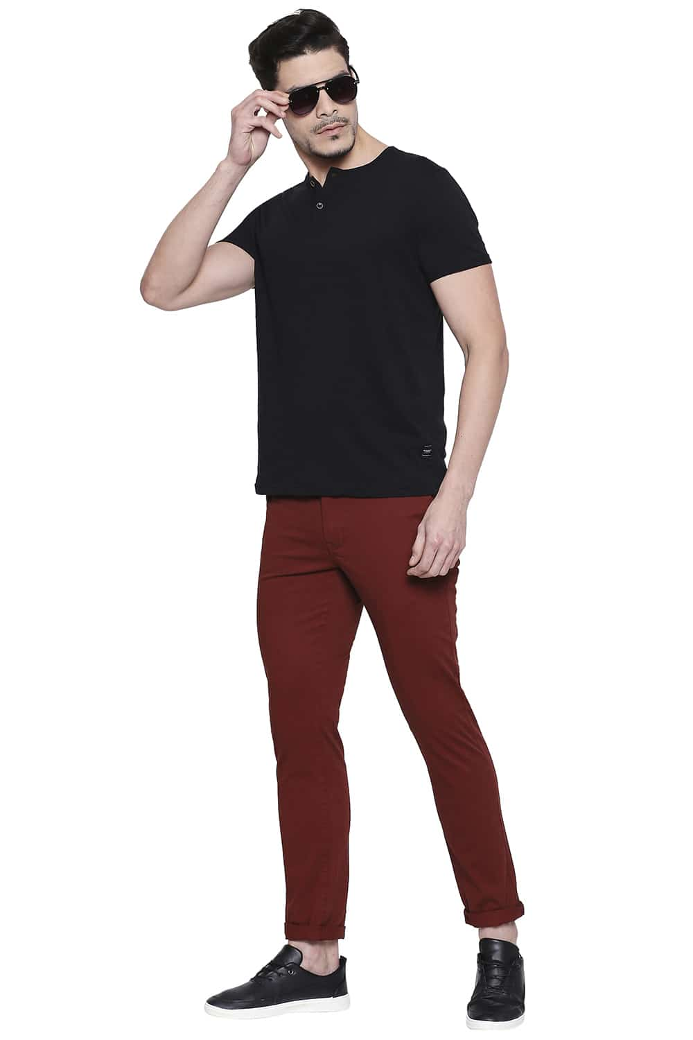 BASICS TAPERED FIT DYED STRETCH TROUSER