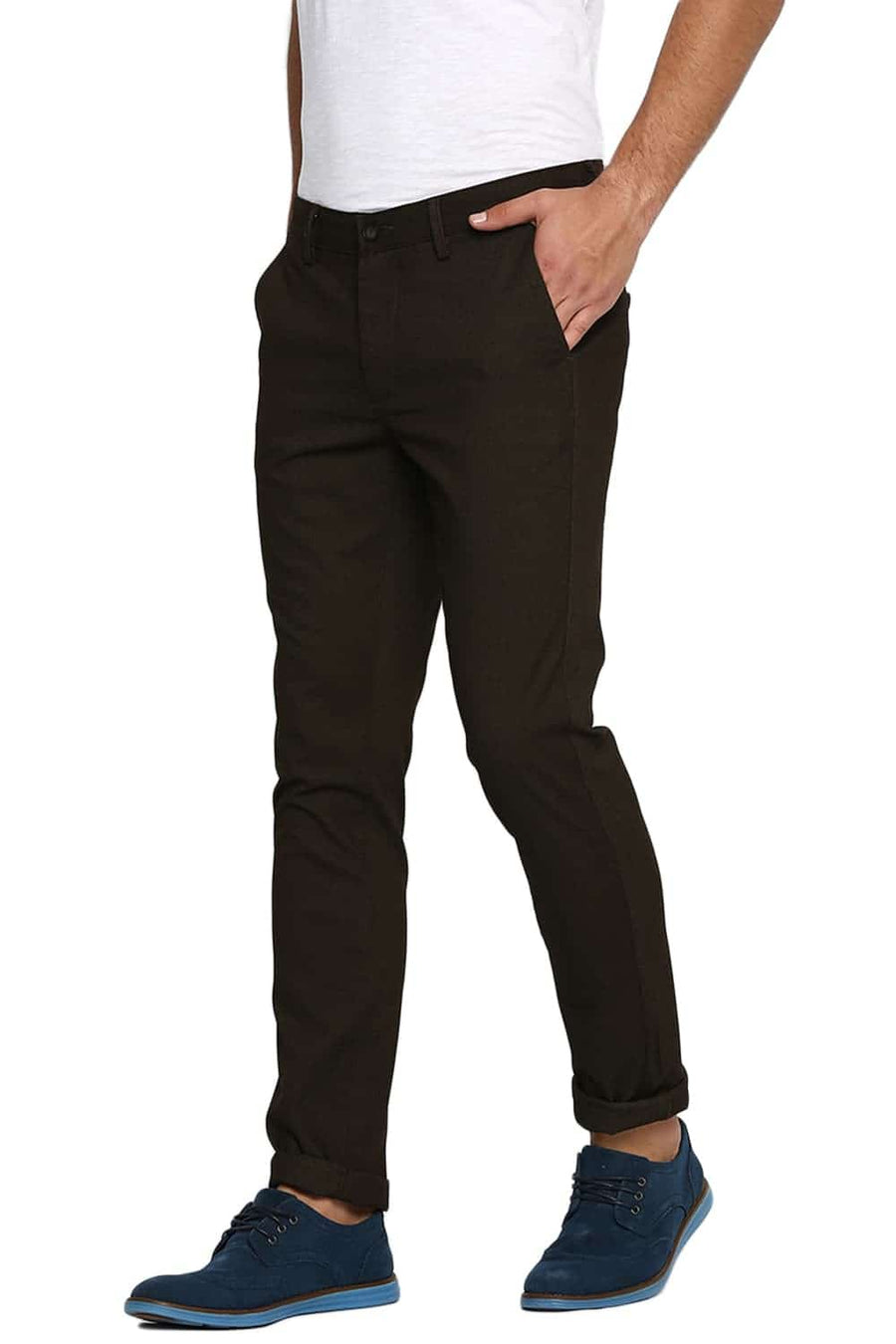 BASICS TAPERED FIT BLACK OLIVE STRETCH TROUSER