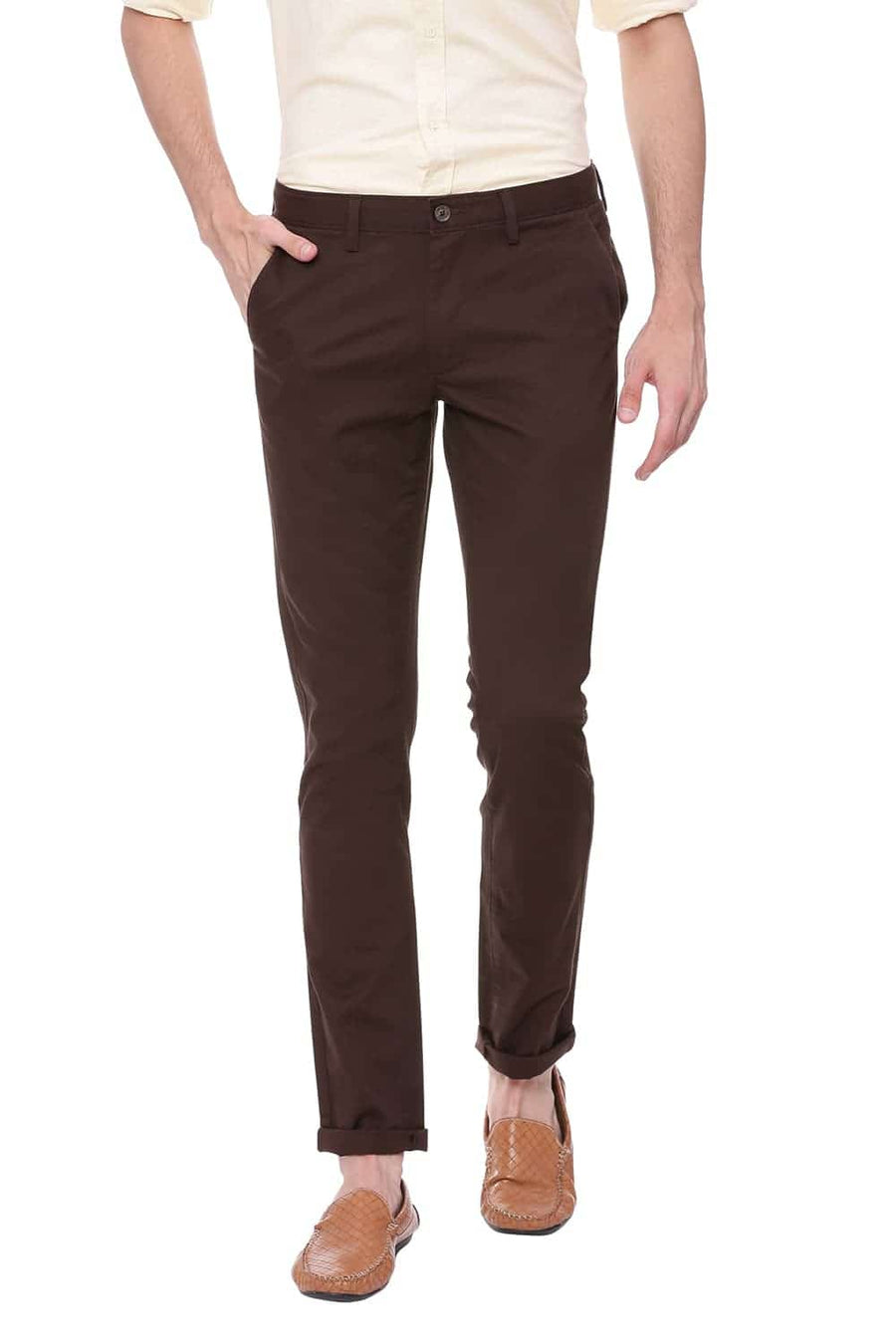 BASICS TAPERED FIT TURKISH COFFEE STRETCH TROUSER