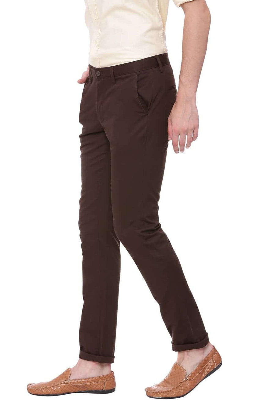 BASICS TAPERED FIT TURKISH COFFEE STRETCH TROUSER
