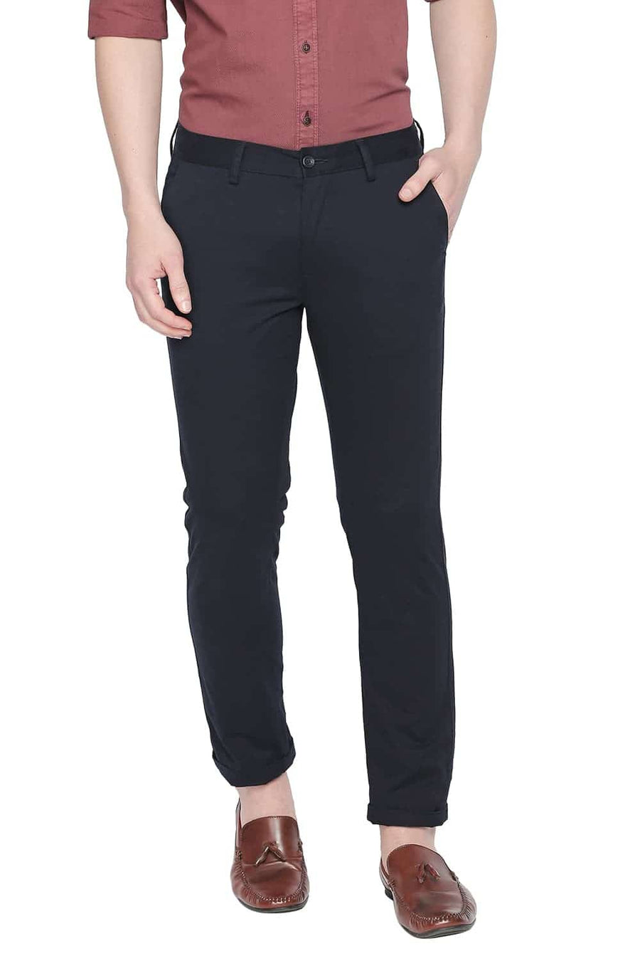 BASICS TAPERED FIT BLUE GRAPHITE STRETCH TROUSER