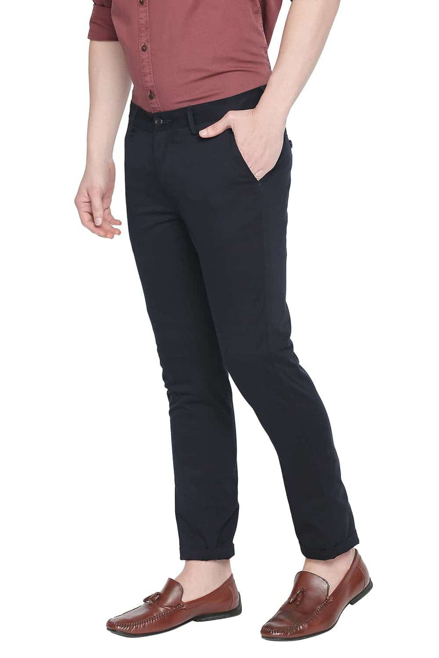 BASICS TAPERED FIT BLUE GRAPHITE STRETCH TROUSER