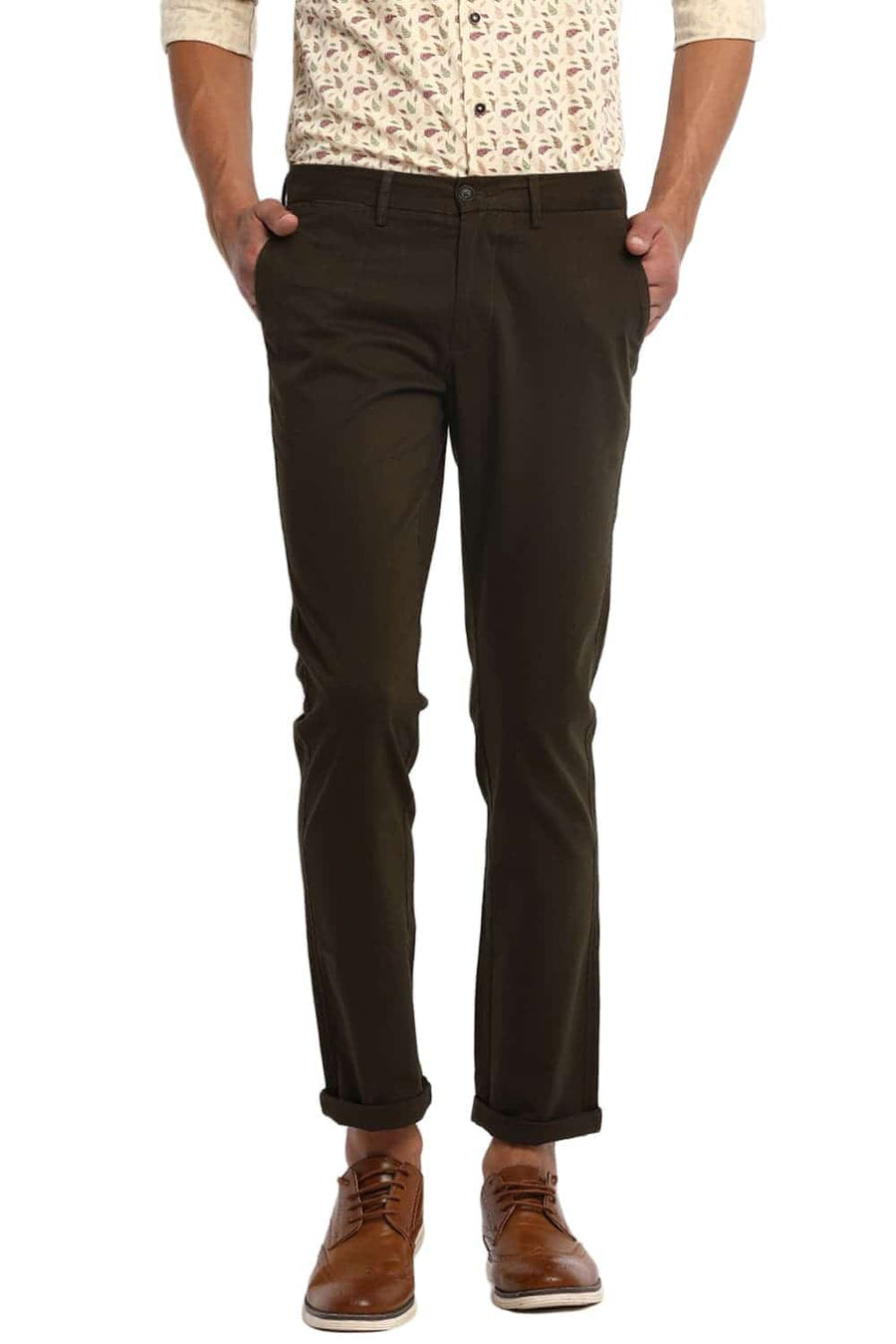 BASICS TAPERED FIT DARK OLIVE STRETCH TROUSER