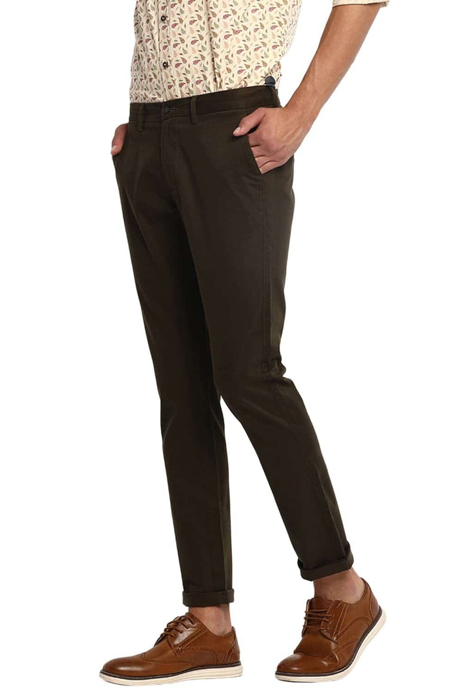 BASICS TAPERED FIT DARK OLIVE STRETCH TROUSER