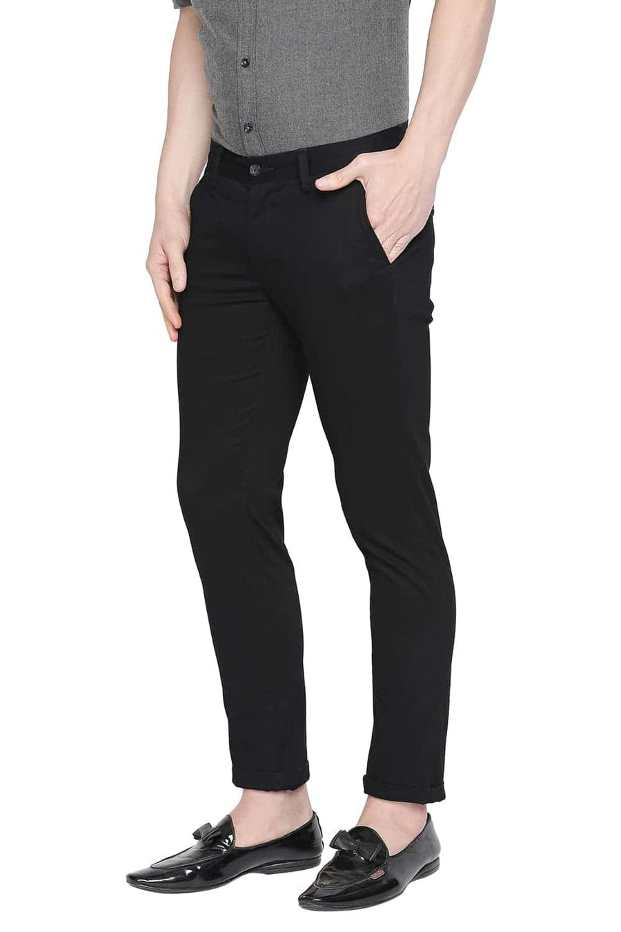 BASICS TAPERED FIT PIRATE BLACK STRETCH TROUSER