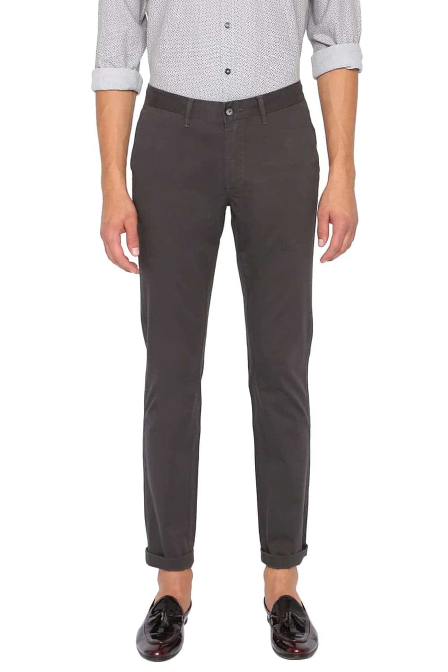 BASICS TAPERED FIT EBONY GREY STRETCH TROUSER