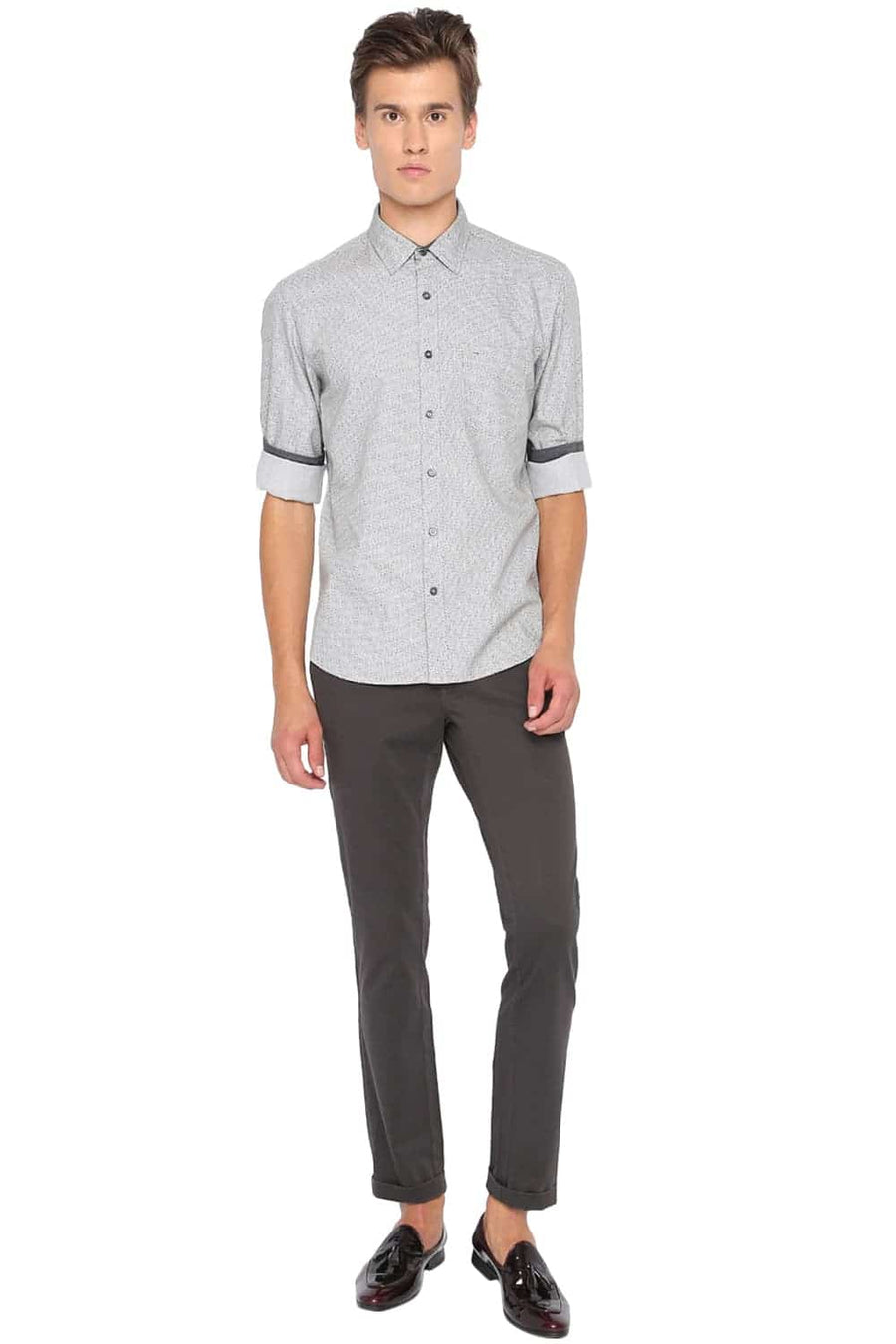 BASICS TAPERED FIT EBONY GREY STRETCH TROUSER