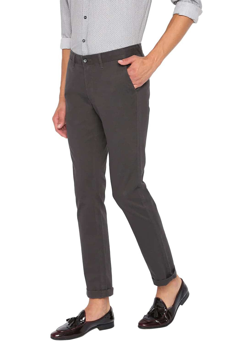 BASICS TAPERED FIT EBONY GREY STRETCH TROUSER