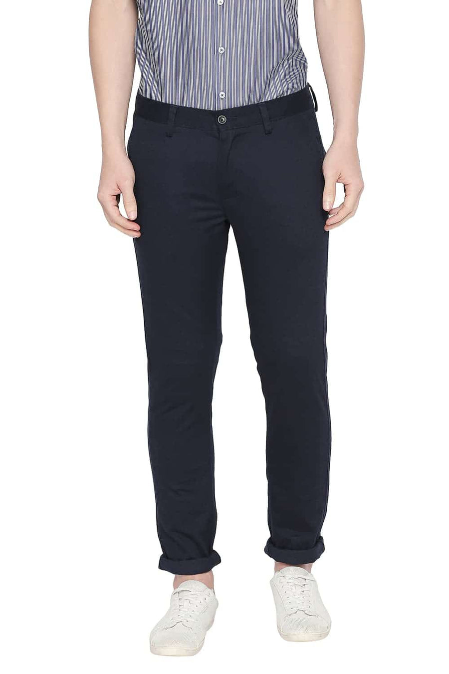 BASICS TAPERED FIT DEEP NAVY STRETCH TROUSER