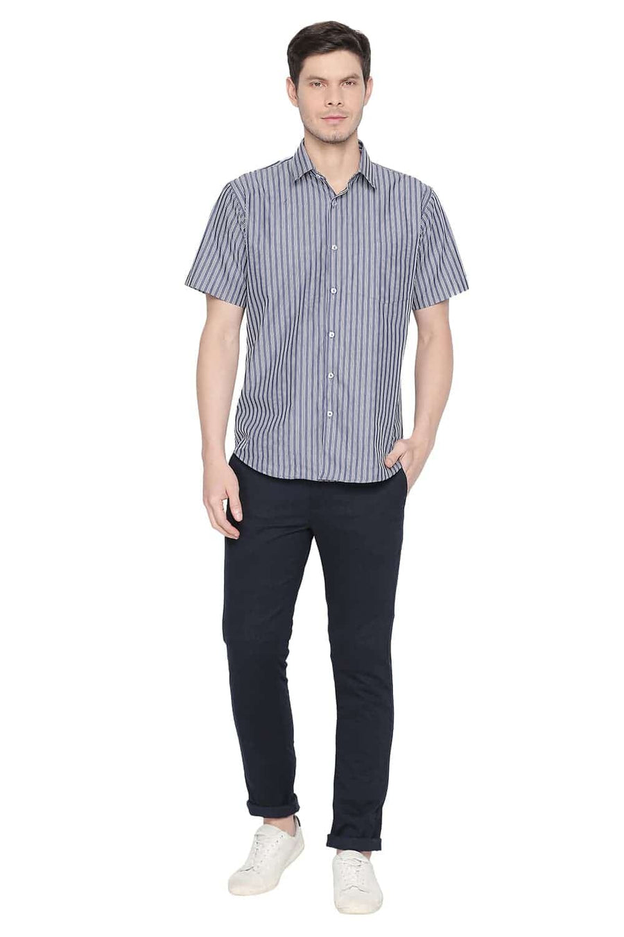 BASICS TAPERED FIT DEEP NAVY STRETCH TROUSER