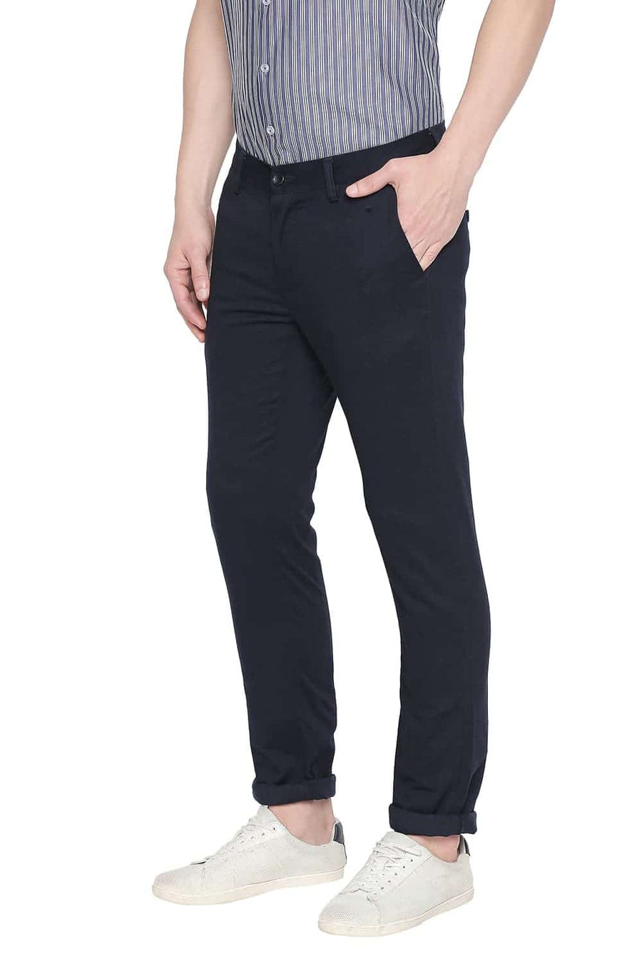 BASICS TAPERED FIT DEEP NAVY STRETCH TROUSER