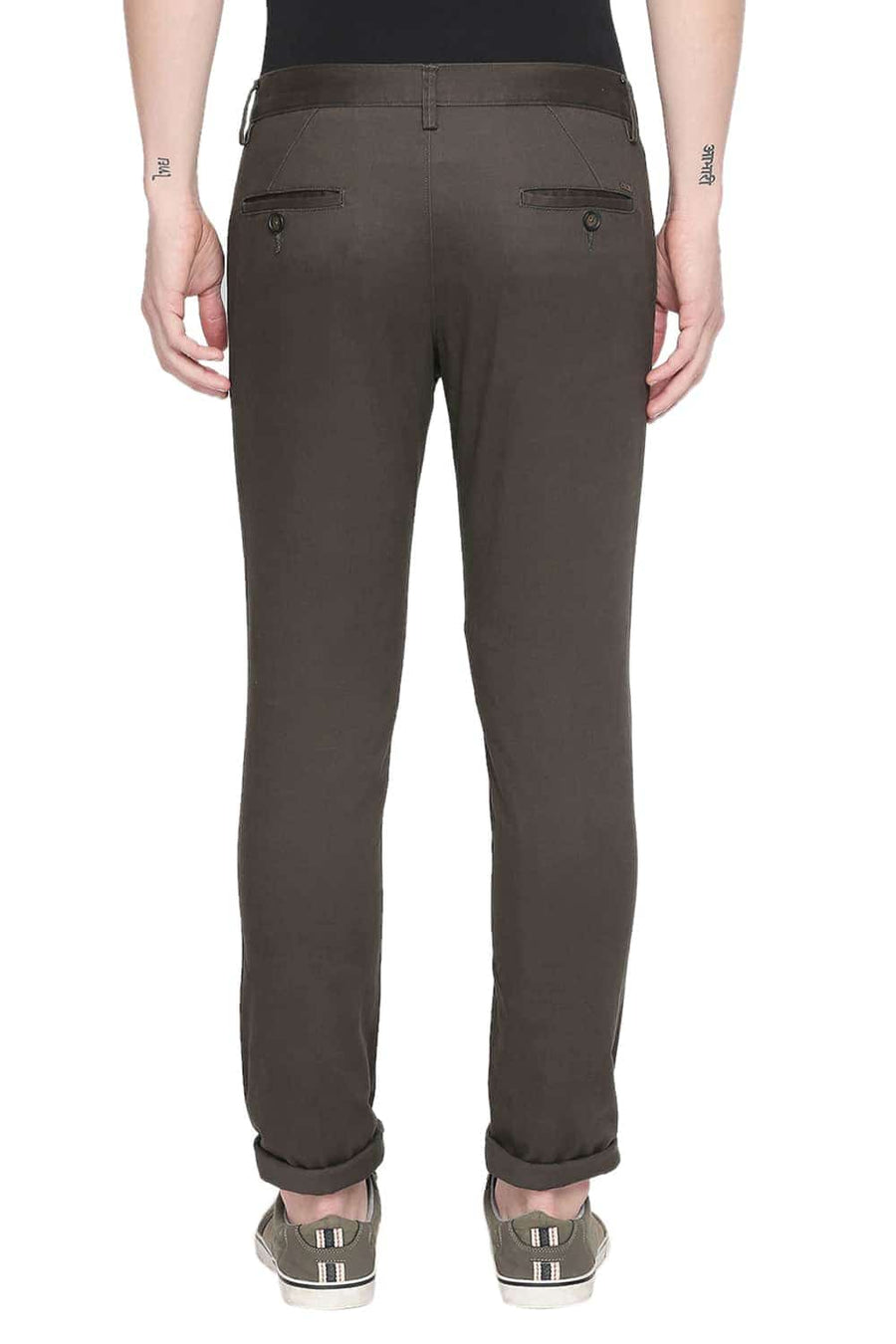 BASICS TAPERED FIT OLIVE NIGHT STRETCH TROUSER