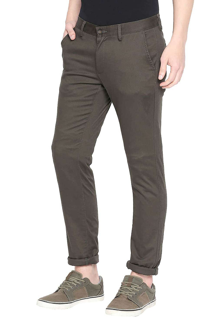 BASICS TAPERED FIT OLIVE NIGHT STRETCH TROUSER