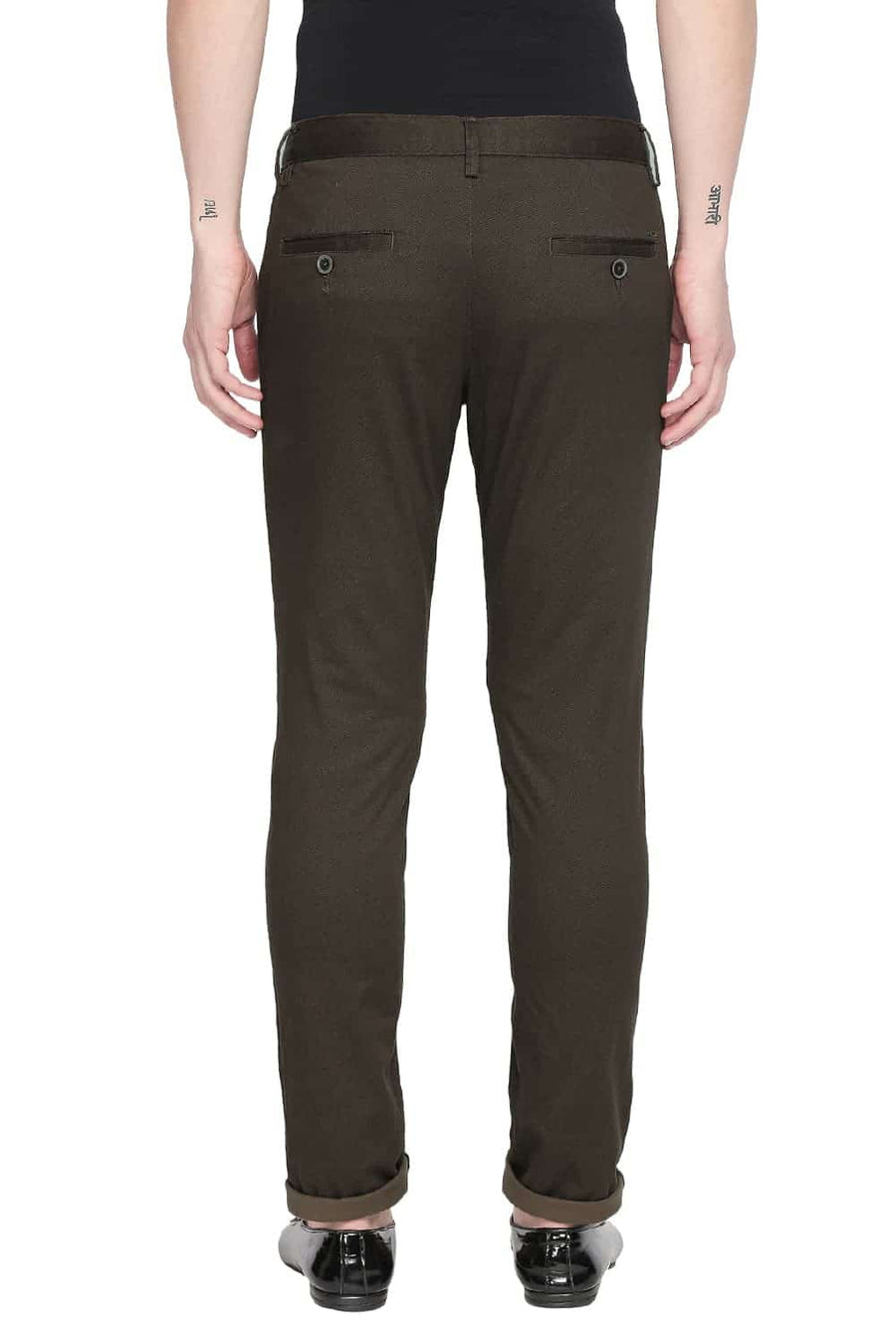BASICS TAPERED FIT KANGAROO BROWN PRINTED STRETCH TROUSER