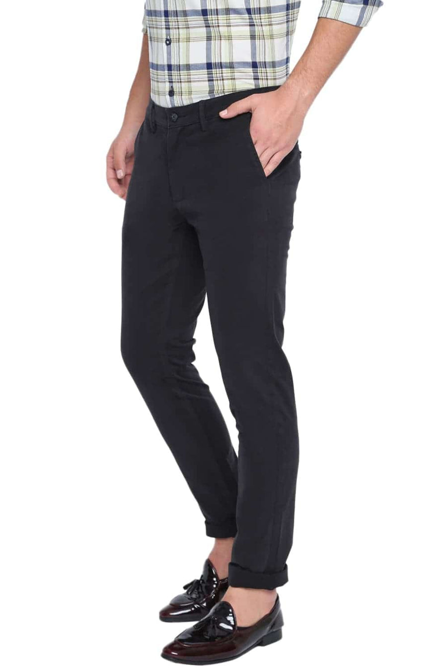 BASICS TAPERED FIT PIRATE BLACK STRETCH TROUSER