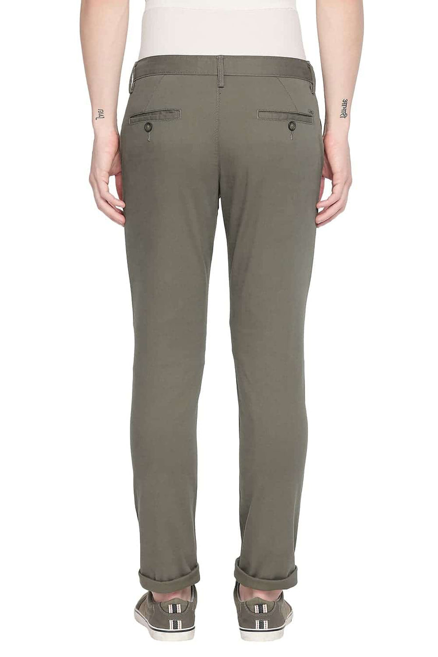 BASICS TAPERED FIT BURNT OLIVE STRETCH TROUSER