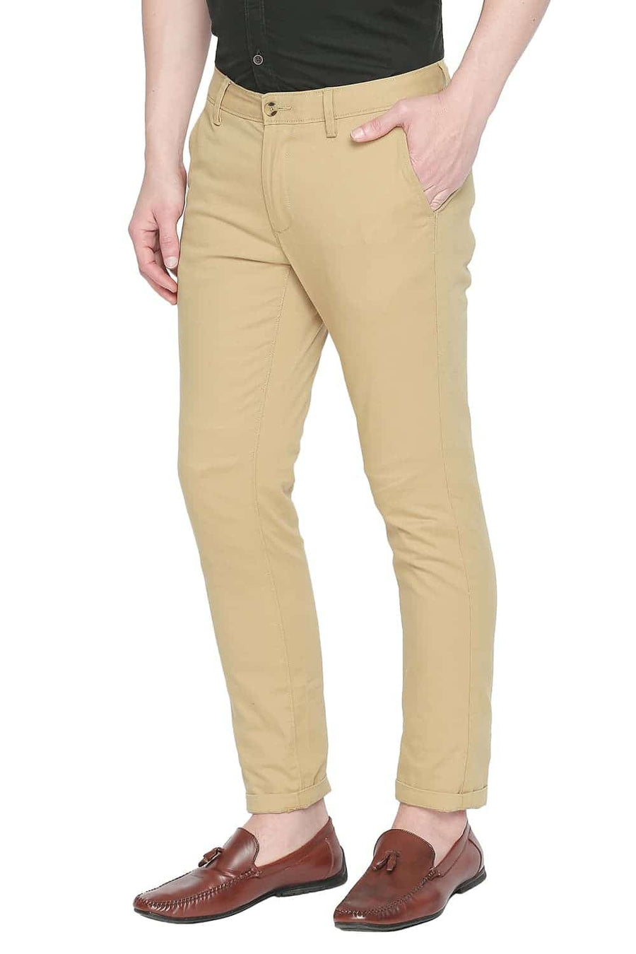 BASICS TAPERED FIT PRAIRIE SAND STRETCH TROUSER