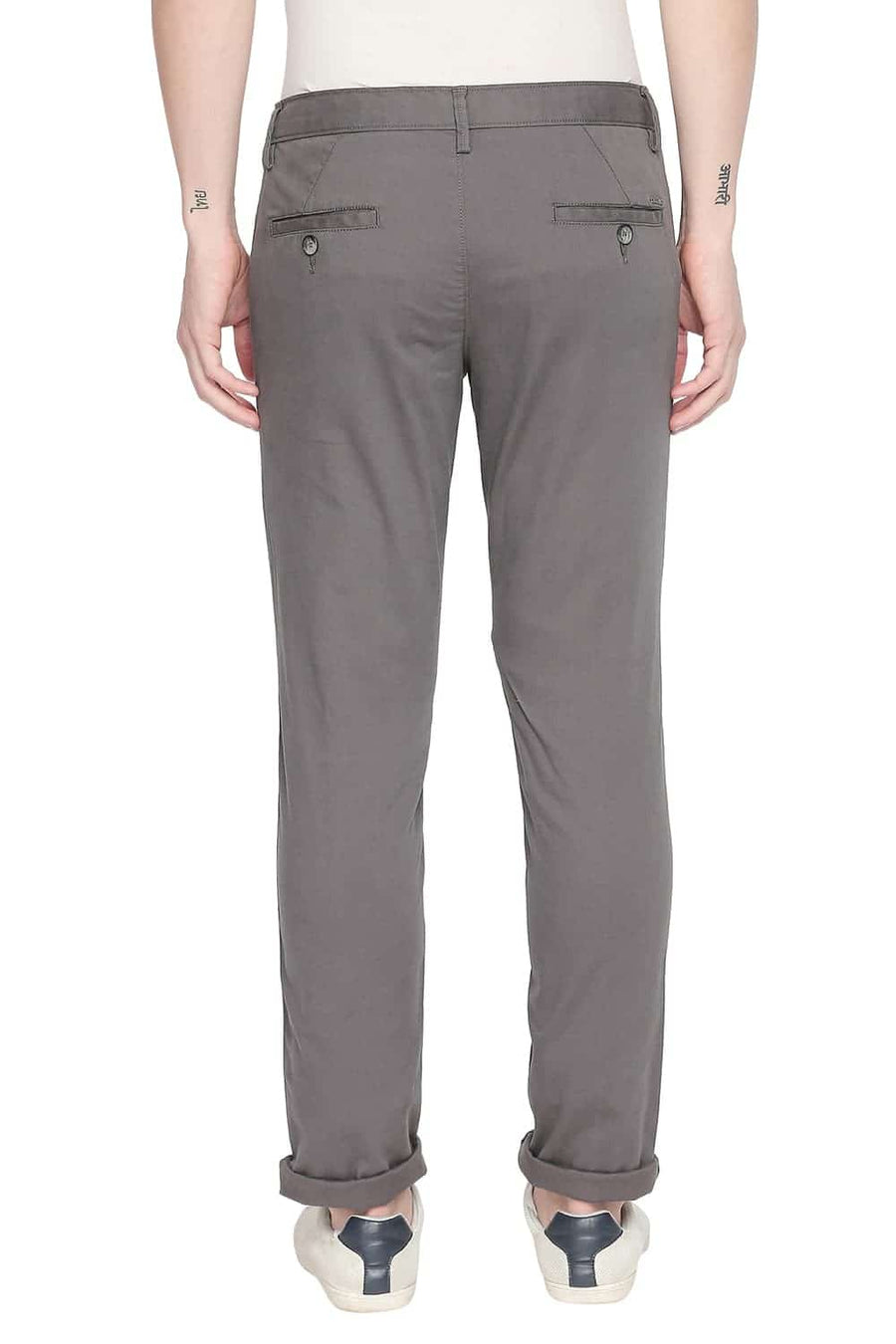 BASICS TAPERED FIT GUNMETAL STRETCH TROUSER