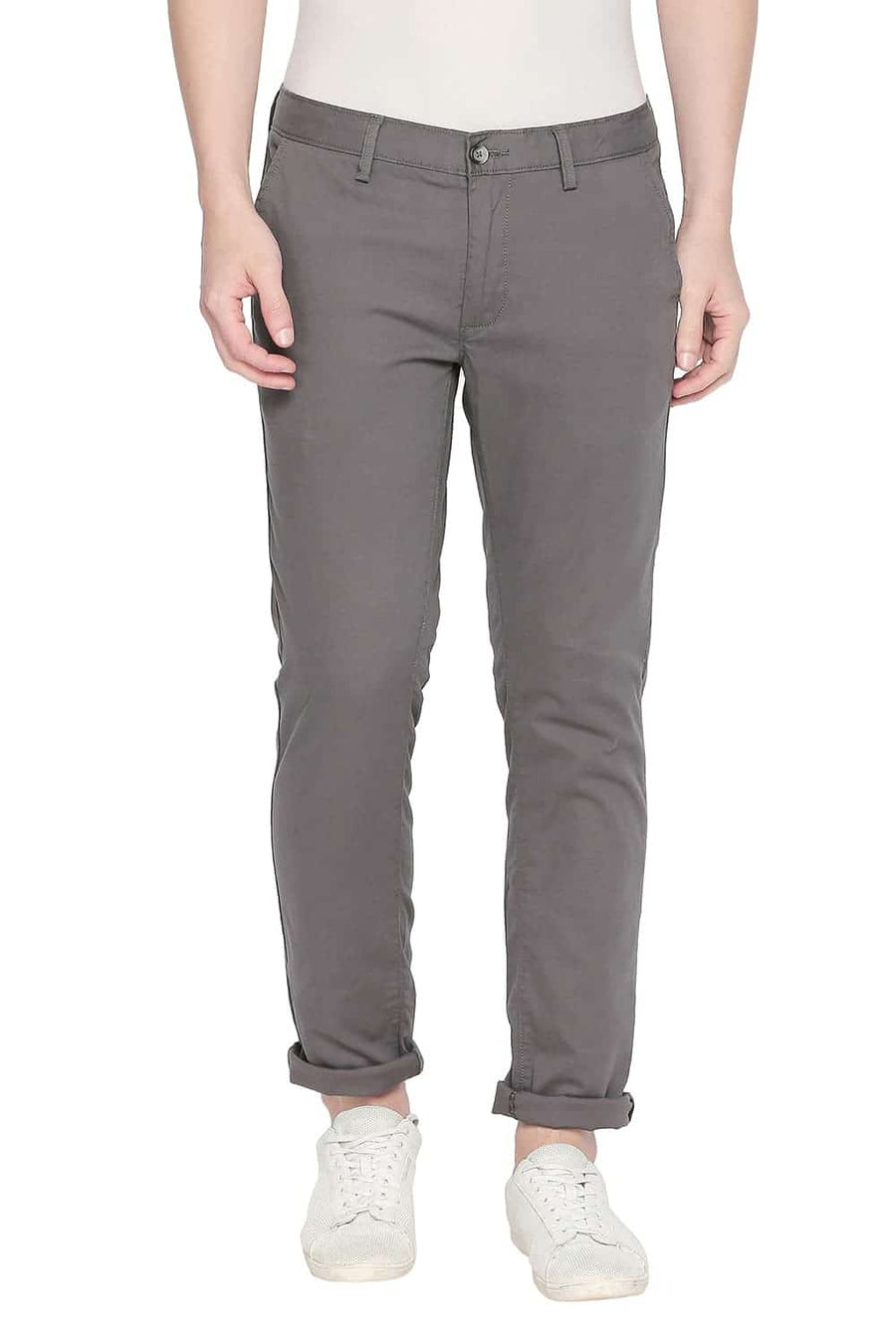 BASICS TAPERED FIT GUNMETAL STRETCH TROUSER