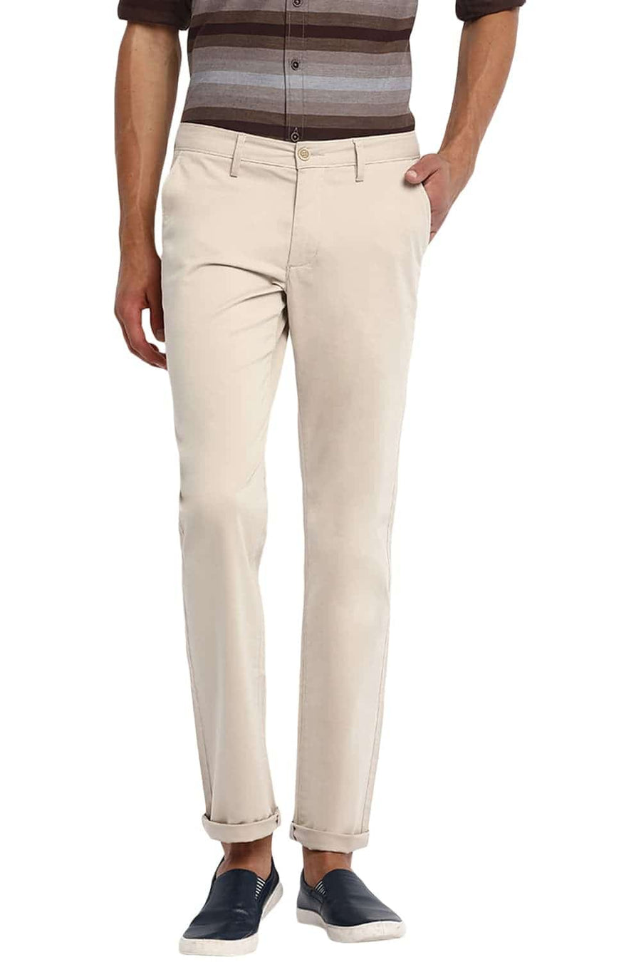 BASICS TAPERED FIT OATMEAL STRETCH TROUSER