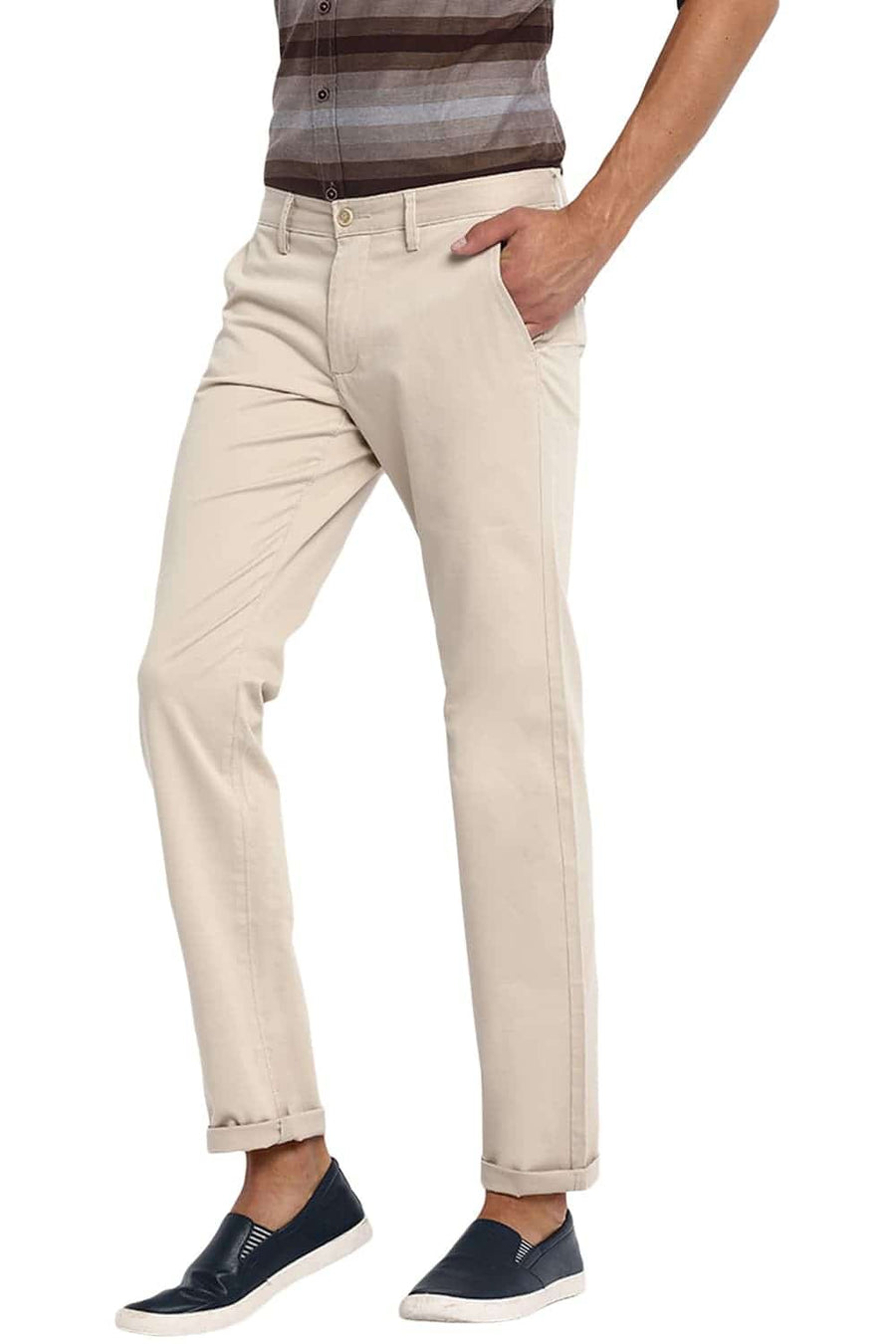 BASICS TAPERED FIT OATMEAL STRETCH TROUSER