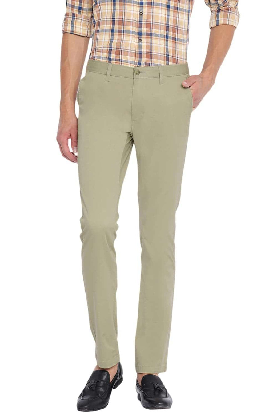 BASICS TAPERED FIT PALE KHAKI STRETCH TROUSER