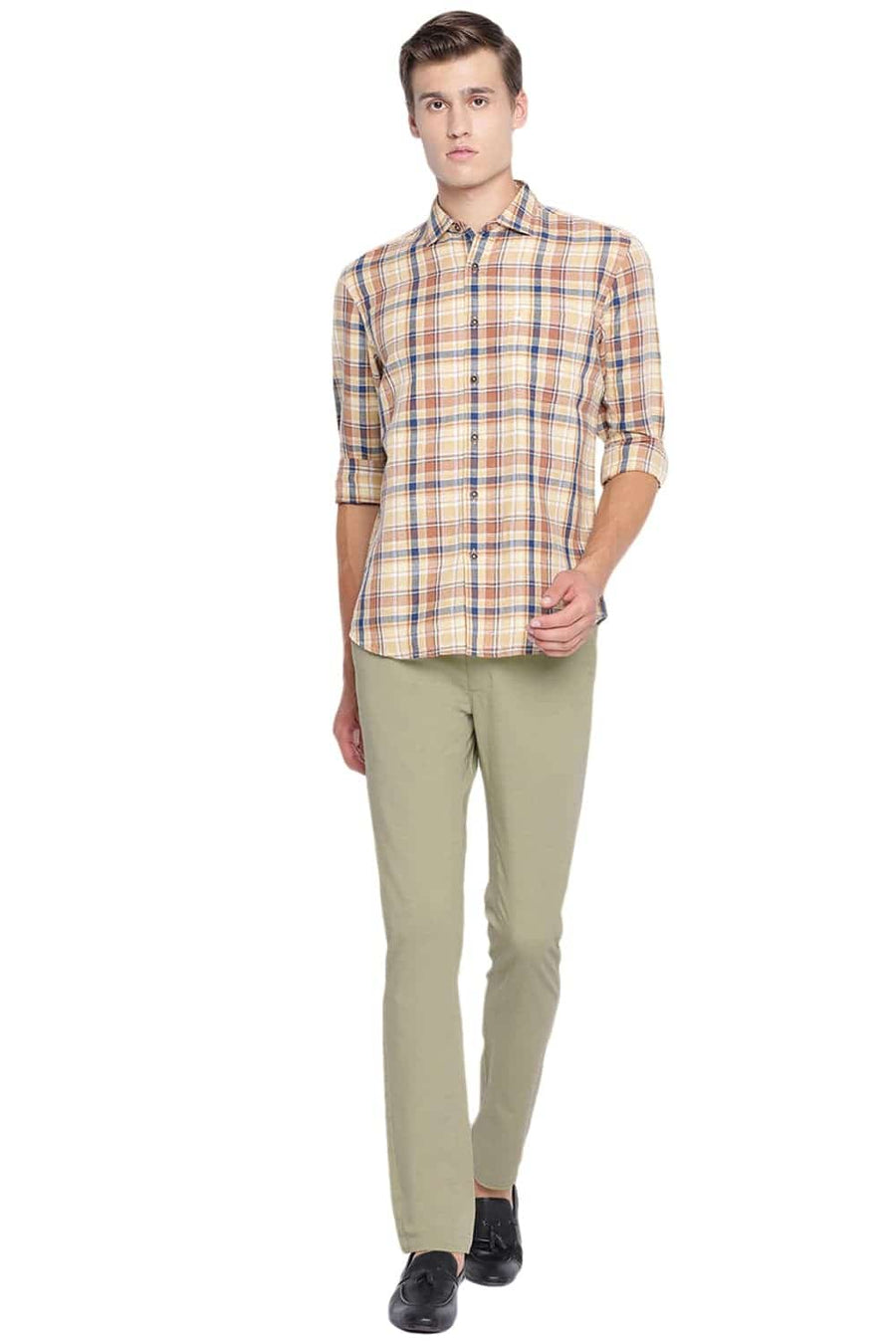 BASICS TAPERED FIT PALE KHAKI STRETCH TROUSER