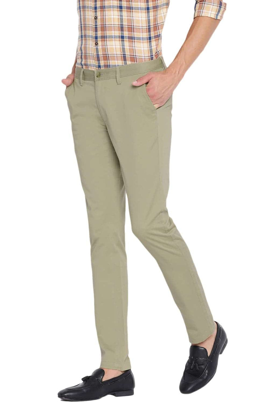 BASICS TAPERED FIT PALE KHAKI STRETCH TROUSER