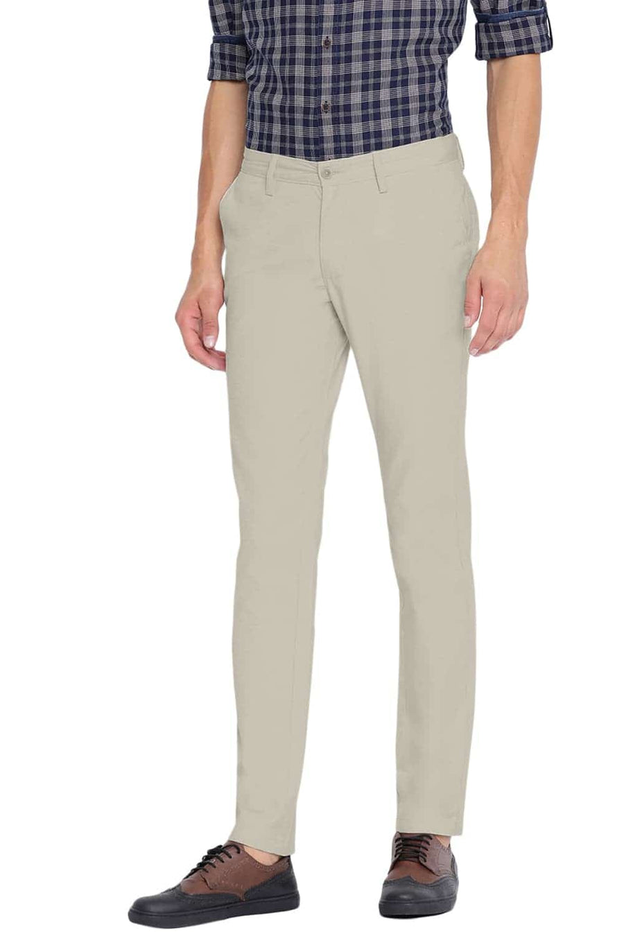 BASICS TAPERED FIT SILVER GREEN STRETCH TROUSER