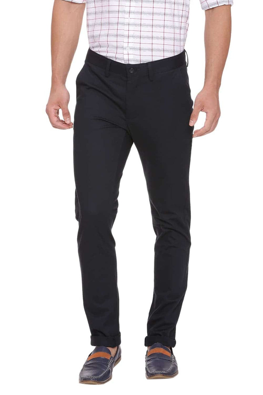 BASICS TAPERED FIT MIDNIGHT NAVY STRETCH TROUSER
