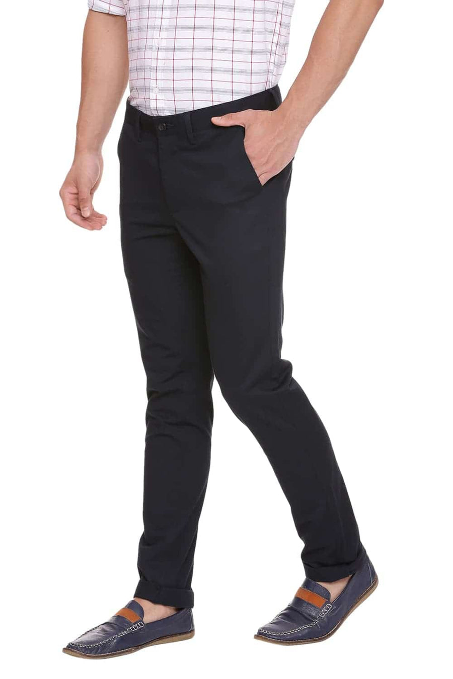 BASICS TAPERED FIT MIDNIGHT NAVY STRETCH TROUSER