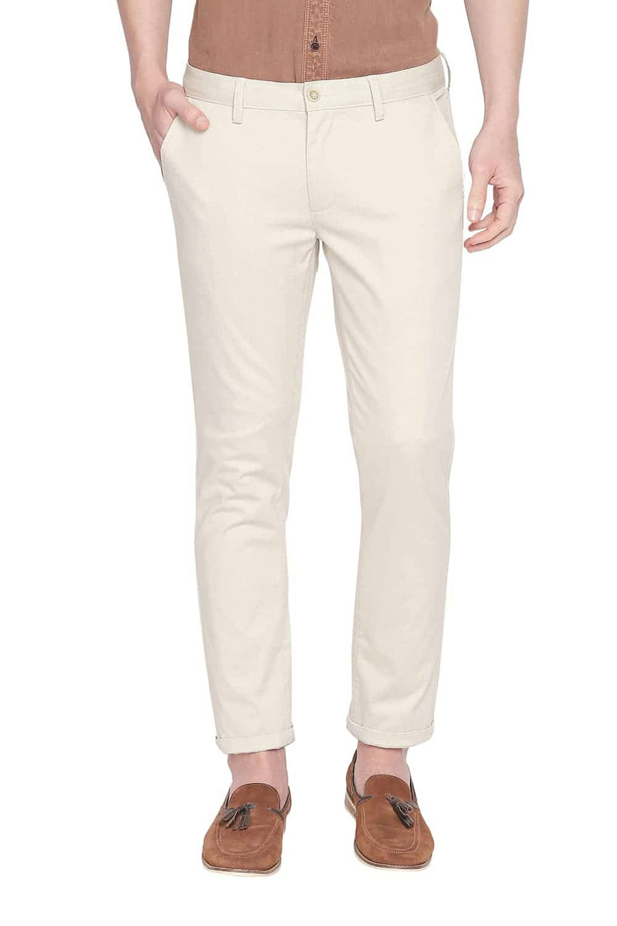 BASICS TAPERED FIT OYSTER GREY STRETCH TROUSER