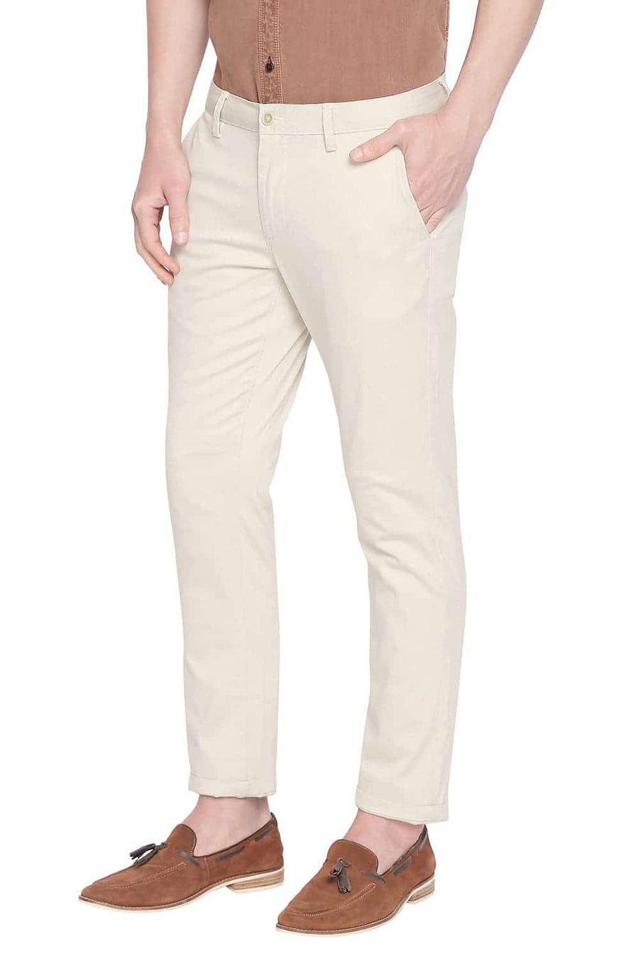 BASICS TAPERED FIT OYSTER GREY STRETCH TROUSER
