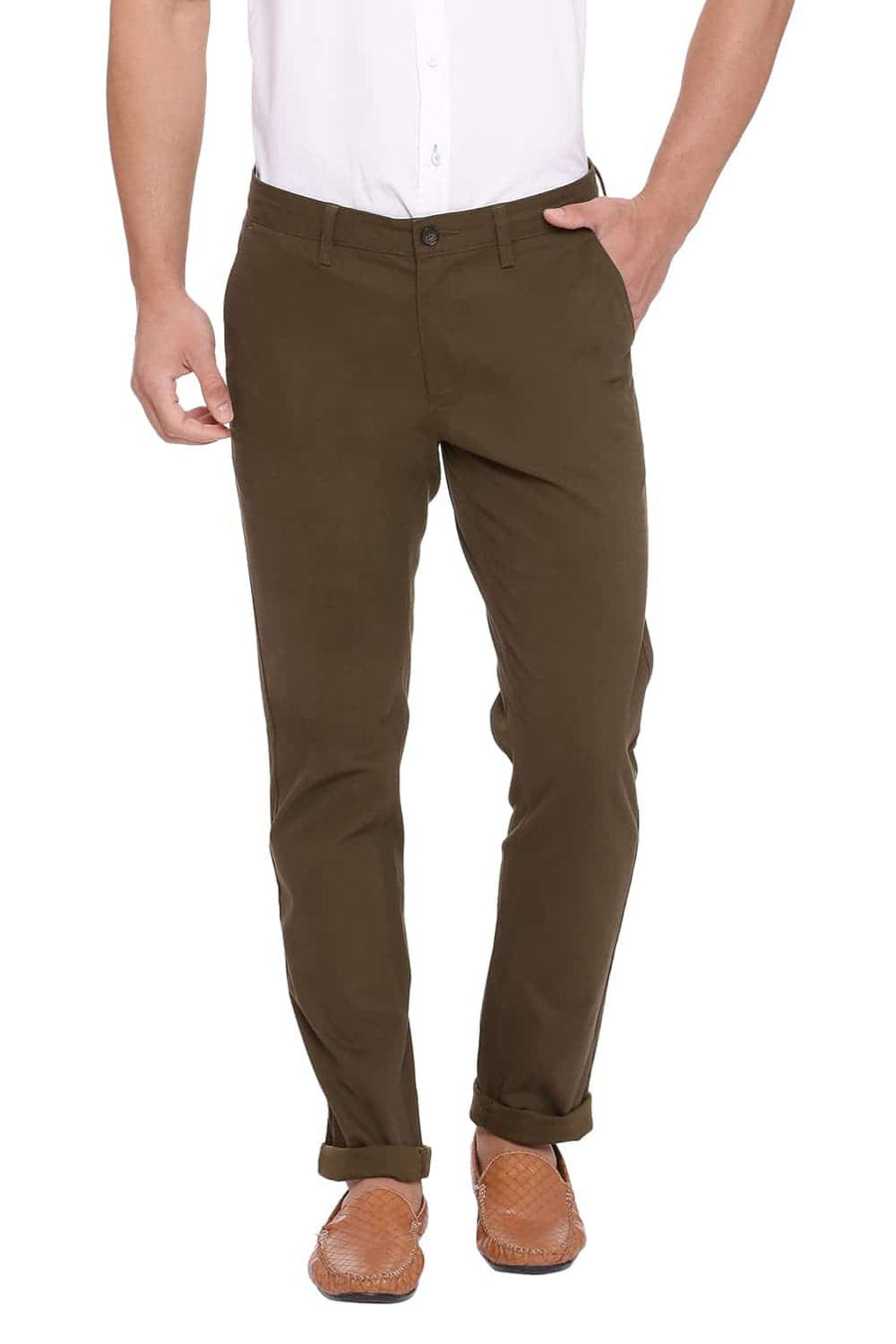 BASICS TAPERED FIT DEEP LICHEN STRETCH TROUSER