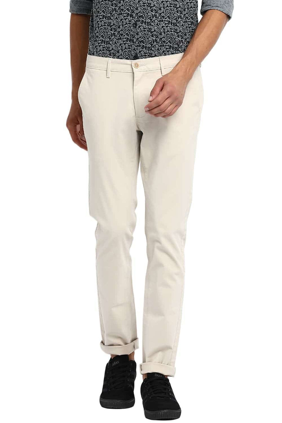 BASICS TAPERED FIT SEA PEARL STRETCH TROUSER