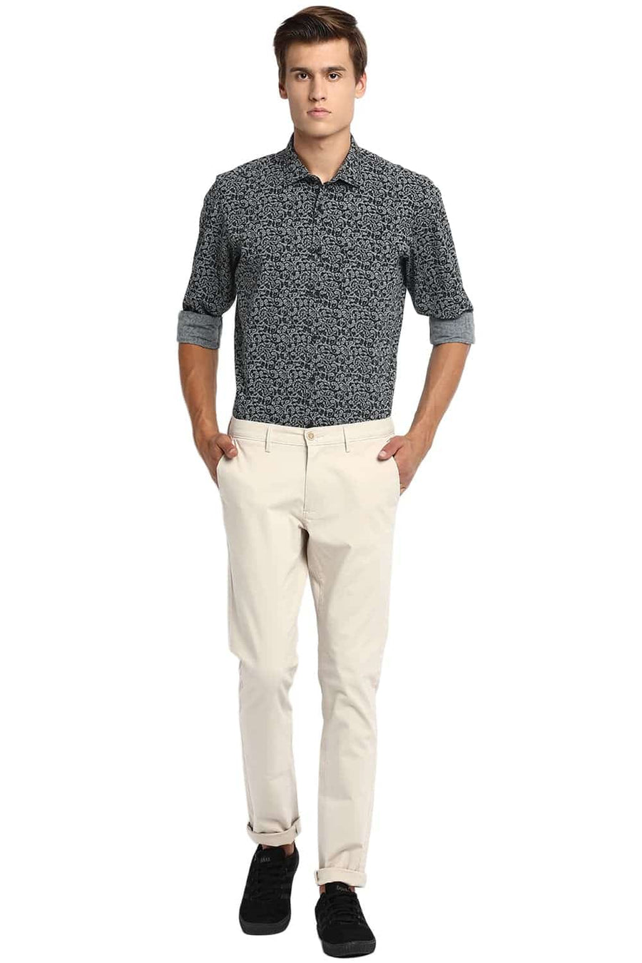 BASICS TAPERED FIT SEA PEARL STRETCH TROUSER