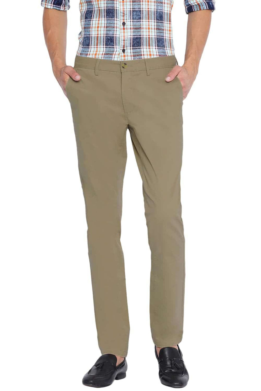 BASICS TAPERED FIT KELP KHAKI STRETCH TROUSER